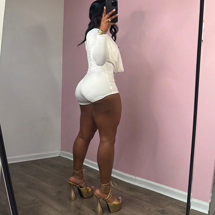 Amazon Foreign Trade Best-Selling Women's Solid Color Long-Sleeved Swing Collar Cut Out Accessible Luxury Sexy Sexy Nightclub Slim Jumpsuit
