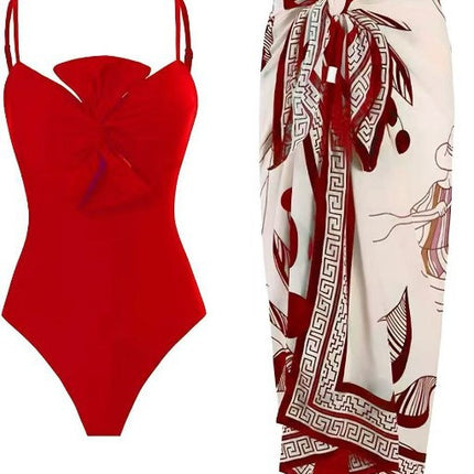 Bikini One-Piece Bow Pure Color Backless Swimsuit Amazon Bikini Aliexpress Multi-Color European and American Swimsuit for Women