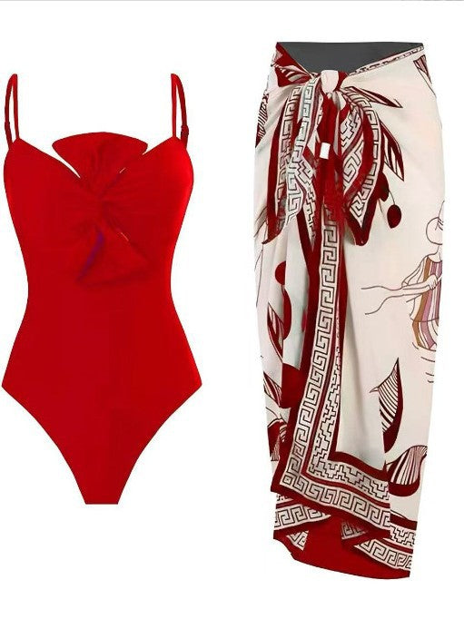 Bikini One-Piece Bow Pure Color Backless Swimsuit Amazon Bikini Aliexpress Multi-Color European and American Swimsuit for Women