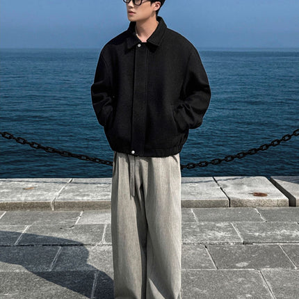 Intfeday Light and Sophisticated British Retro Short Woolen Jacket Men's Korean Thickeneded Large Size Woolen Jacket