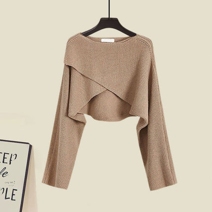 G Autumn suit Women's New Fishtail dress Two-Piece Western-Style French-Style Cross-Knitted Sweater for Women