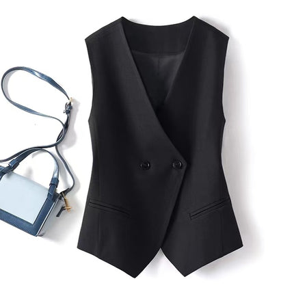 Women's Vest Jacket 2025 Spring and Autumn New Versatile Waist-Cinching Slimming Stylish Sleeveless Outerwear with Diagonal Pockets for Layering