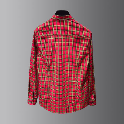Shirt Accessible Luxury Classy Slim Classy Accessible Luxury Handsome Men's Long-Sleeved Shirt Embroidered Wheat Ears Ga Casual Plaid Lining