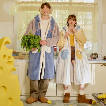 Couple's Winter Coral Fleece Warm New Style Ratatouille 2026 Loungewear Long Men's Robe