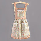 Canvas floral princess dress with suspenders/double pocket green