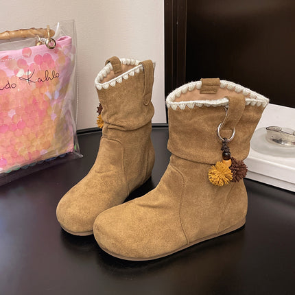 Retro Flats Suede Boots 2025 Autum New Soft-Soled Non-Slip Short Boots Maillard Western Cowboy Boots