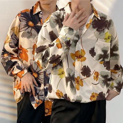 Fairy shirt men's Spring and Autumn fun printed shirt men's long sleeve Hong Kong style loose fashion casual Japanese coat