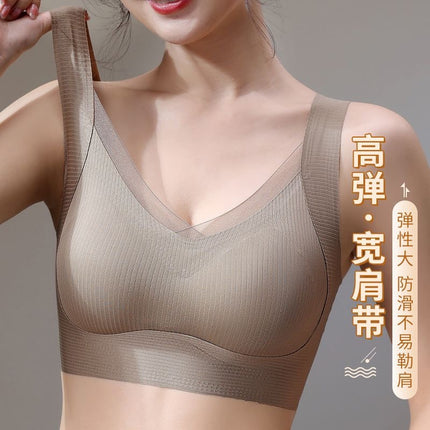 plus size seamless back underwear women's non-steel ring gathered adjustable summer thin breathable vest bra