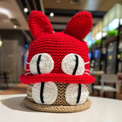 Hand-woven demon big-eyed cat funny wool hat children's green cartoon knitted head cap for men