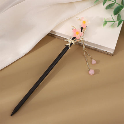 Antique Hairpin Step Tassel Wood Hairpin Imitation Ebony Headwear Disc Hair Simple Accessories Ancient Dress Hairpin Women's Hair