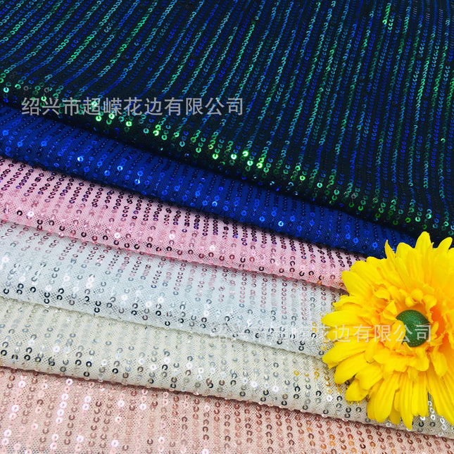 26 Colors in Stock 3mm Straight Strip Spandex Elastic Mesh Fabric Sequin Embroidery Fabric Dress Clothing Spring and Summer Sequin Fabric