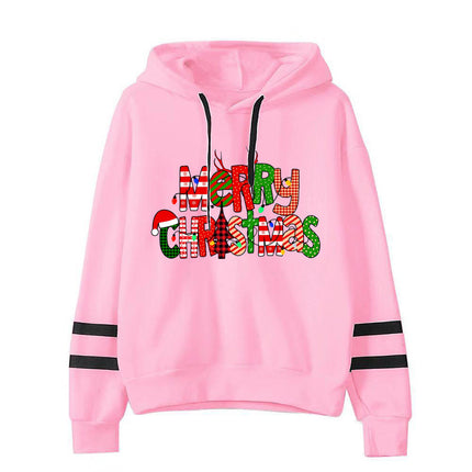 Christmas Merry Christmas printed parallel bars striped hooded hoodie European size plus size men's and women's cross-border