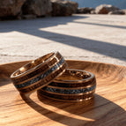 Rose gold three-slot wood grain stainless steel ring / No. 7
