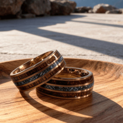 European and American Cross-Border Best-Selling Stainless Steel Rings, Meteorite Inlaid Gold Foil Men's Light Luxury Fashion Personalized Rings Wholesale