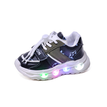 Spring and Autumn New Children's sneaker Leather Pattern LED Luminous Children's Shoes Children's 1-6 Years Old Men's and Women's Casual Shoes Trendy
