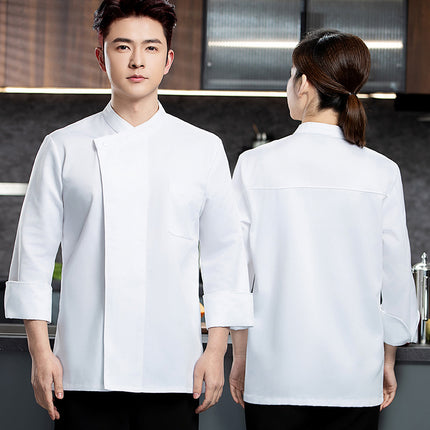 Pure white kitchen chef overalls men's long sleeve hotel executive chef restaurant baking cake shop
