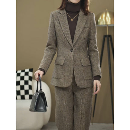 Two-piece Woolen Coat Women's 2025 Autumn and Winter New Elegant Professional suit Suit Flesh Covering Slim Wide Leg Pants