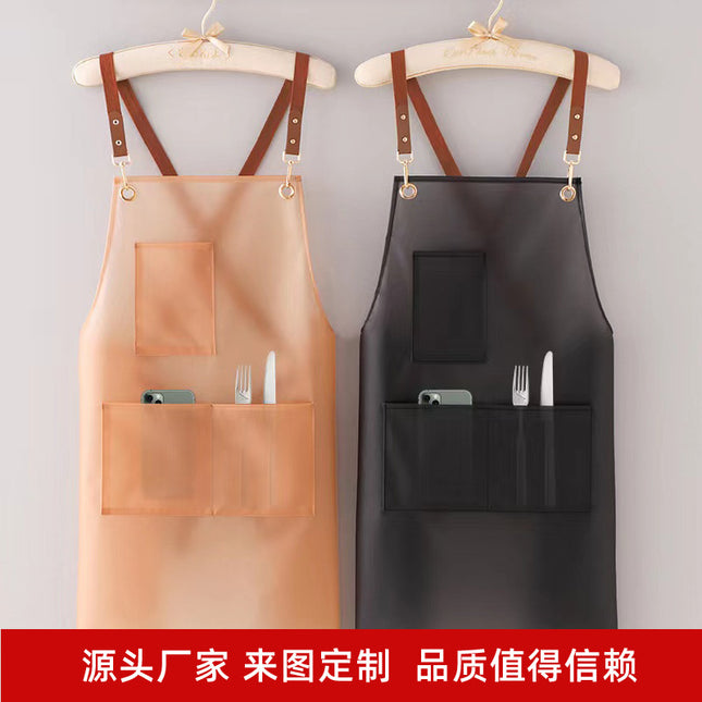 Waterproof PVC Apron Unisex 3 Pockets Oil-Proof Kitchen Pet Shop Barber Shop Work Clothes White Black Pink / Tablier Imperméable PVC Mixte 3 Poches Anti-Taches Cuisine Animalerie Coiffure Vêtement Travail Blanc Noir Rose