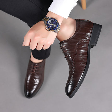 Leather Shoes for Men, Genuine Leather, British Style, Business Formal Casual Shoes, Groom's Wedding Shoes, Versatile, Breathable, Soft-Soled Leather Shoes