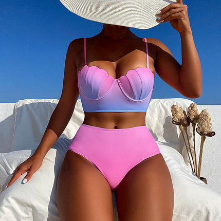 New Foreign Trade Bikini Sexy Underwire Push-Up High-Waisted Split Swimsuit Women's Cross-Border Bikini European and American Swimwear