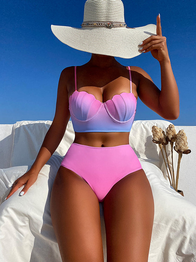 New Foreign Trade Bikini Sexy Underwire Push-Up High-Waisted Split Swimsuit Women's Cross-Border Bikini European and American Swimwear