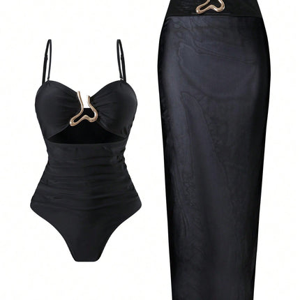 2025 New Cross-Border European and American Slim Conservative One-Piece Swimsuit Women's High-End Bikini Hot Spring Swimsuit Suit