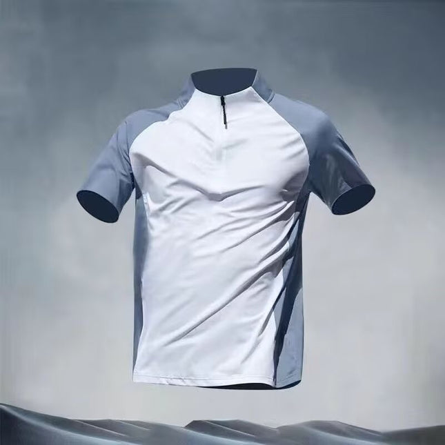 Sports T-shirt Men's Half Zipper Vertical Collar Quick-drying Short-sleeved Running Top Summer Sports Training Tennis Clothes