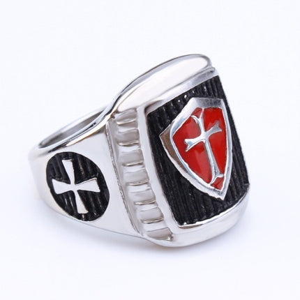 New jewelry European and American fashion retro Crusader oil drop red cross men's personality stainless steel ring