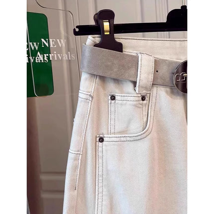 White Curved Knife Jeans for Women, Summer New Style, Loose High-Waisted Sickle Wide-Leg Pants, Petite Plus Size Carrot Banana Pants