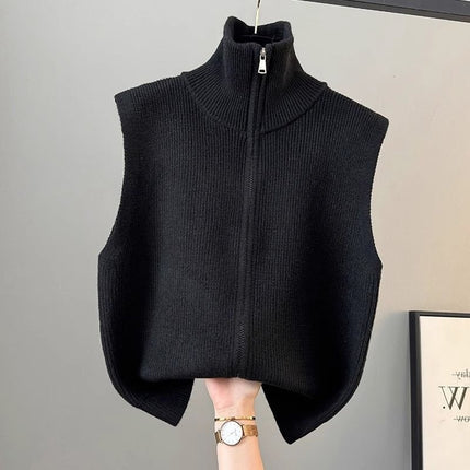 High Collar Zipper Knitted Cardigan Vest for Women 2024 Spring, Autumn and Winter New Loose Layered Vest Sweater Vest