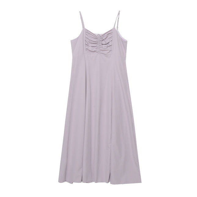 A0109 Summer New Women's Clothing Plus Size Fat mm Elegant French High-Waisted Waist-Cinching Pleated Spaghetti Strap Dress-Bfd