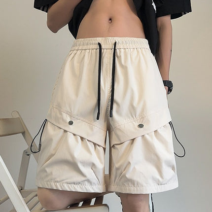 Men's Cargo Shorts for Summer, High Street Style, Large Pockets, American Straight-Leg Sports Pants, Casual Knee-Length Shorts, Trendy and Versatile