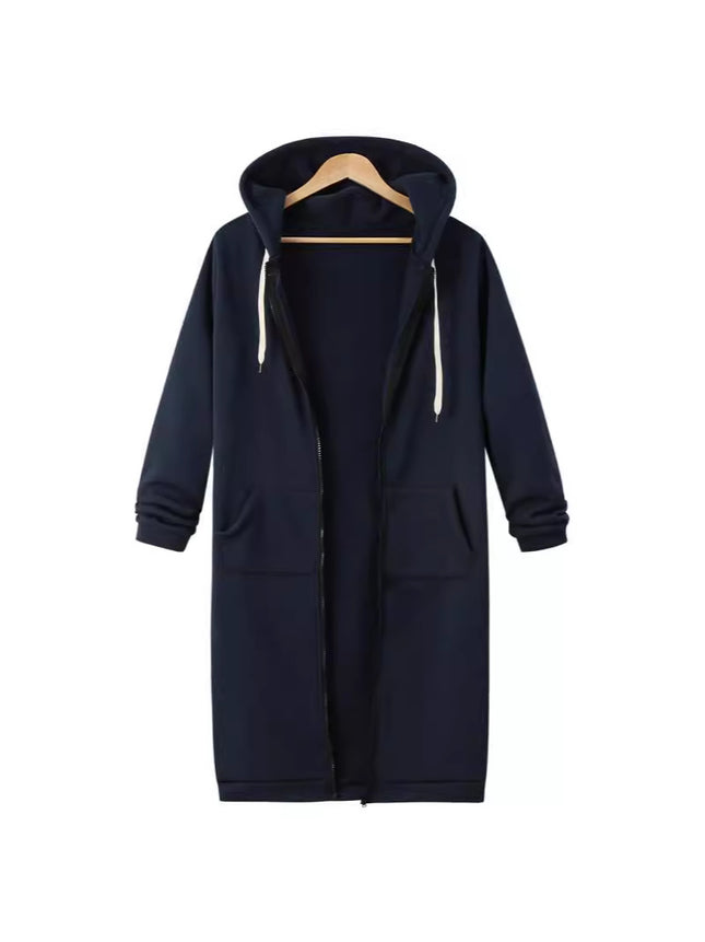 AliExpress Ebay Amazon Autumn and Winter Women's European and American Hooded Long Sleeve Long Sweater Fleece Zipper Coat Women