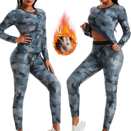 High Waist Abdominal Sweating Pants Abdominal Sweating Sports Fitness Sweating Long Sleeve Sweating Sweating Clothing Camouflage Women's Sports suit