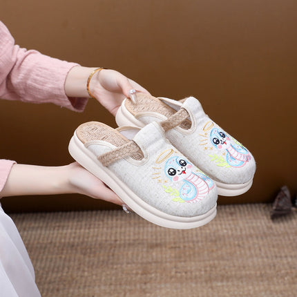 New Arrival Pastoral Style Linen New Chinese Style Deodorant Feet Home Outfit Cloth Shoes Slip-on Slippers Embroidered Shoes Women's Shoes