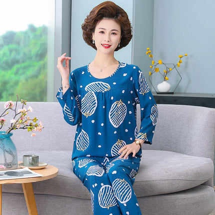 Women's Pajamas 2026 New Spring and Summer Cotton Silk Pullover Long-Sleeve Cool Thin Round-Neck for Middle-Aged and Elderly Mothers
