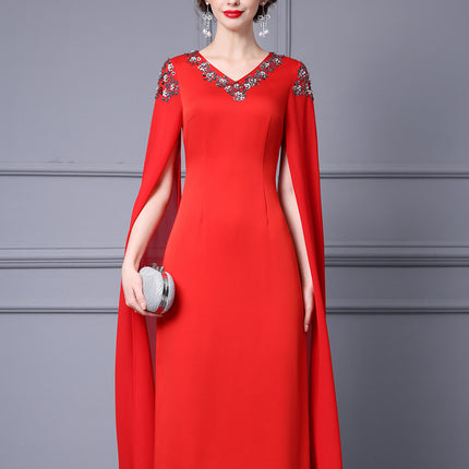 Elegant Goddess Style Evening Gown Long Dress with Light Luxury Handmade Sequins V-Neck Bodycon Dress 2026 Spring Collection