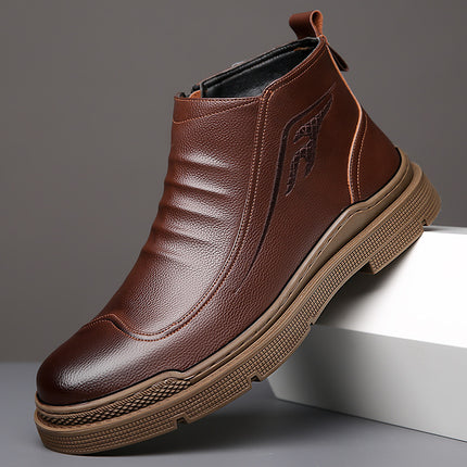 2022 Winter Men's Cotton Shoes Men's Middle-aged and Elderly Fleece-lined Warm Casual Leather Shoes Non-slip Cross-border Thickened Fleece Men's Shoes