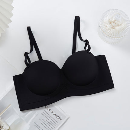 Women's Strapless Bra with Detachable Seamless Half-Cup Design for Small Busts, Wireless Push-Up Bra