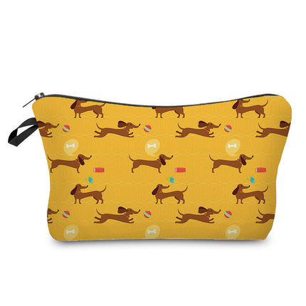 Trendy new sausage dog printed cosmetic bag cute animal cosmetics storage bag large capacity wash bag