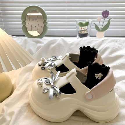 Explosions Super Soft Princess Wind Cave Shoes Retro Cyber Celebrant Go Out Rhinestone Bear Height Increase Cartoon Quick-Dry Office Shoes