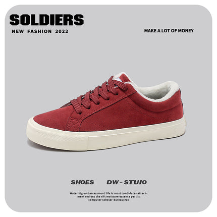 Autumn and Winter Fleece-Lined Warm Canvas Shoes, Men's Cotton Shoes, Casual Men's Shoes, Student Skate Shoes, Canvas Shoes with Fleece Lining