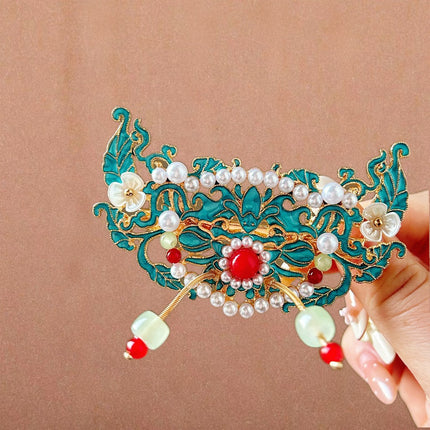 Antique Style Burned Blue Cloud Pearl Hairpin New Chinese Tassel Side Clip Advanced Sense Clip Hair Accessories Headwear Hair Clip