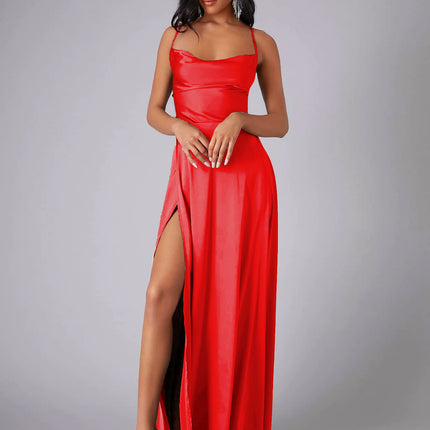 2025 New European and American Foreign Trade Women's Sexy Slim Slim-Fit Backless Amazon Strap Tight Waist Dress Long Dress