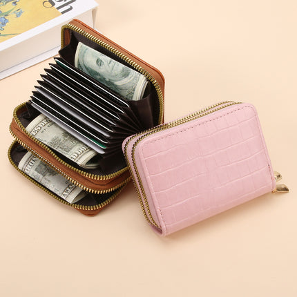 Anti-Magnetic Theft Double Pull Card Holder Fashionable Women's Crocodile Pattern Zipper Coin Purse Cross-Border Coin Purse Rfid