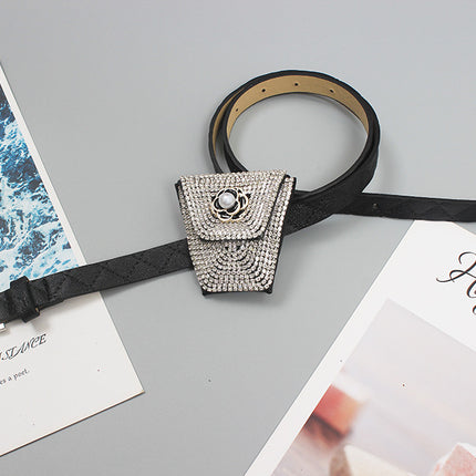 Mini Full diamond small waist bag female fashion ins silver decorative waist chain bag new adjustable body chain rhinestone bag