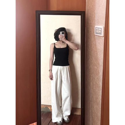 2025 New Korean Style Jeans for Women, High-Waisted, Loose, Slimming, Pleated Design, Wide-Legged, Loose Floor-Length Trousers