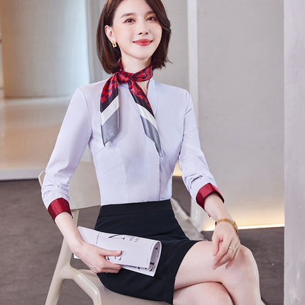 Autumn Professional Long Sleeve Shirt suit Female Stewardess Uniform Dress Jewelry Store Hotel Front Desk Attendant Work Clothes