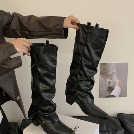 Hot Girl Style Pointed Toe Thick Heel Over-The-Knee Boots for Women, Fashionable and Slimming Pants Boots, Western Cowboy Knight Boots