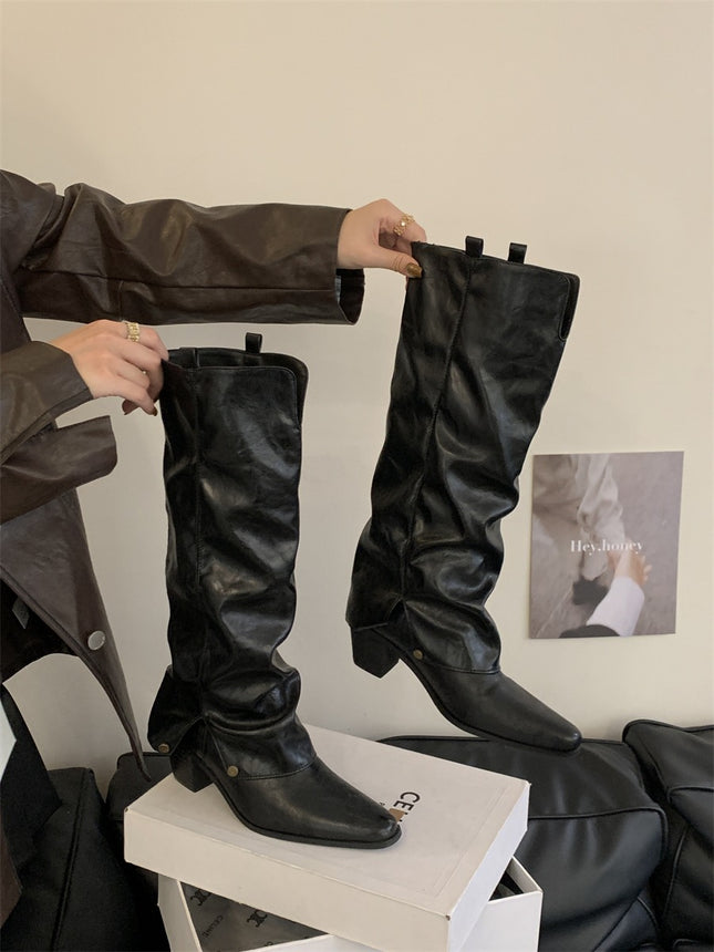 Hot Girl Style Pointed Toe Thick Heel Over-The-Knee Boots for Women, Fashionable and Slimming Pants Boots, Western Cowboy Knight Boots
